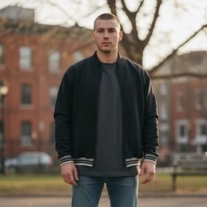 RARE Vintage Ice City Mens 3XL Full Zip Bomber Jacket Black Premium Quality